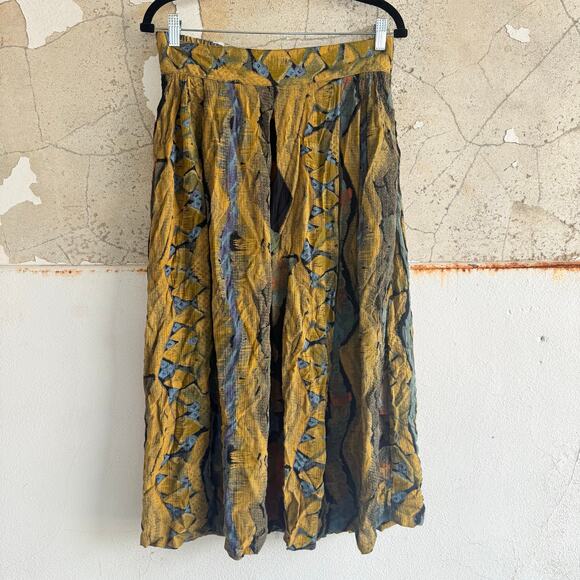 Vintage 90s Midi Skirt Crinkle Rayon Boho Abstract Art Teacher USA Made Size 14 - Picture 1 of 10
